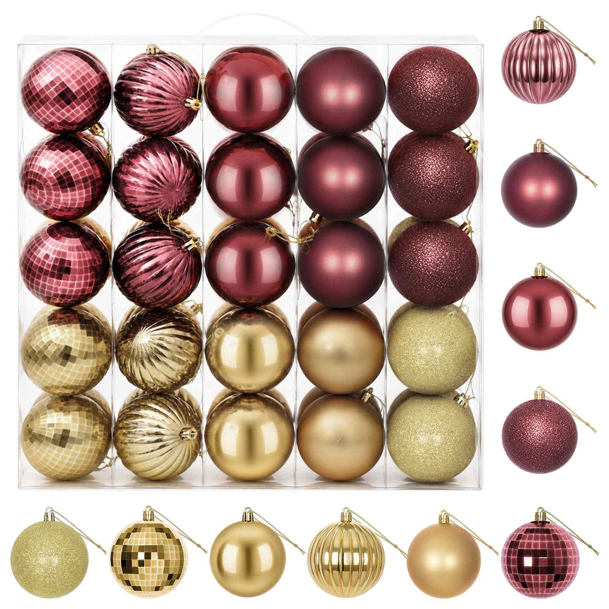 Christmas Ball Set 50 pcs Gold and Wine Red 8 cm Polystyrene