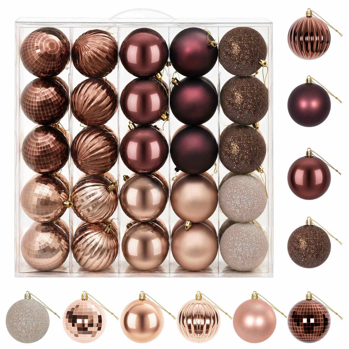 Christmas Ball Set 50 pcs Champagne and Brown 8 cm Polystyrene