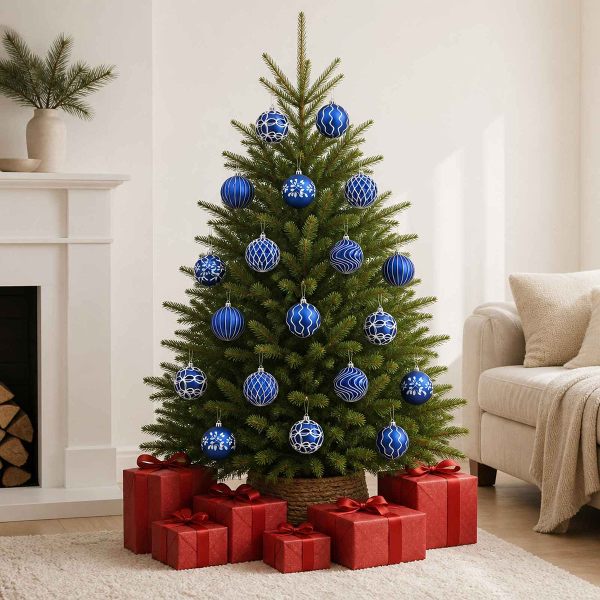 Christmas Ball Set XL 18 pcs Blue and White Dia. 8 cm
