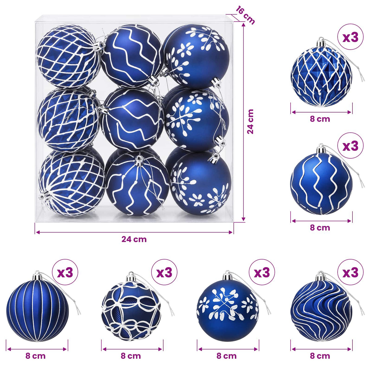 Christmas Ball Set XL 18 pcs Blue and White Dia. 8 cm