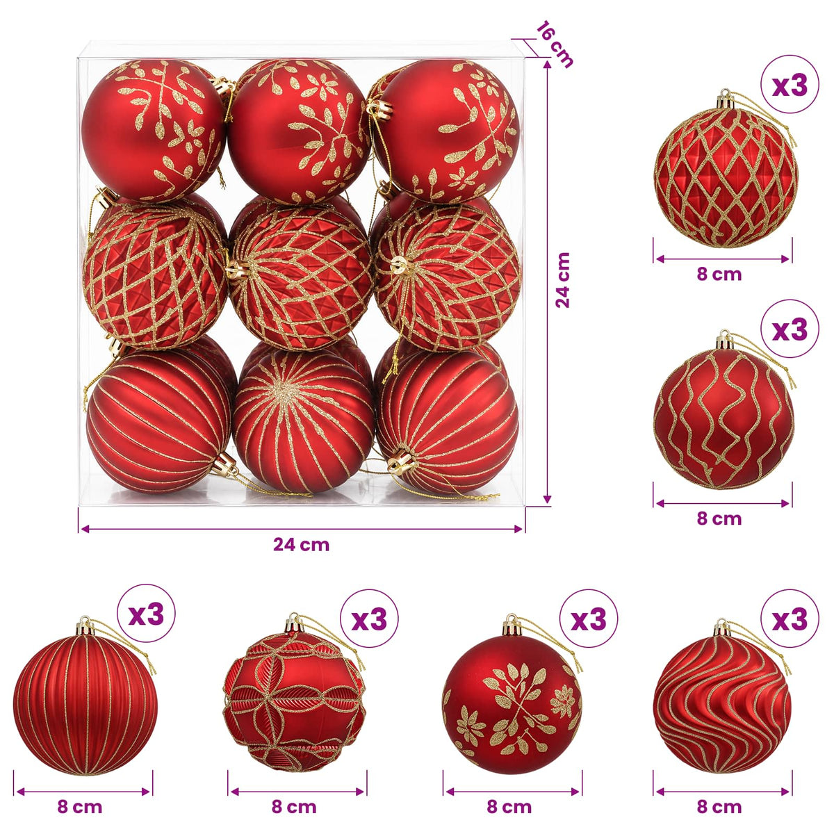 Christmas Ball Set XL 18 pcs Red and Gold 8 cm Polystyrene