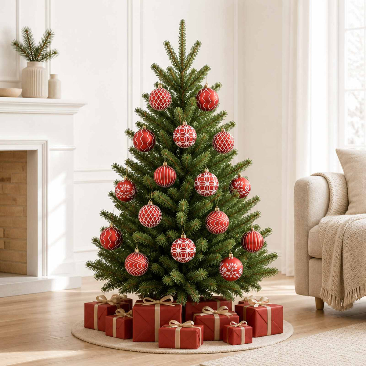 Christmas Ball Set XL 18 pcs Red and White 8 cm Polystyrene