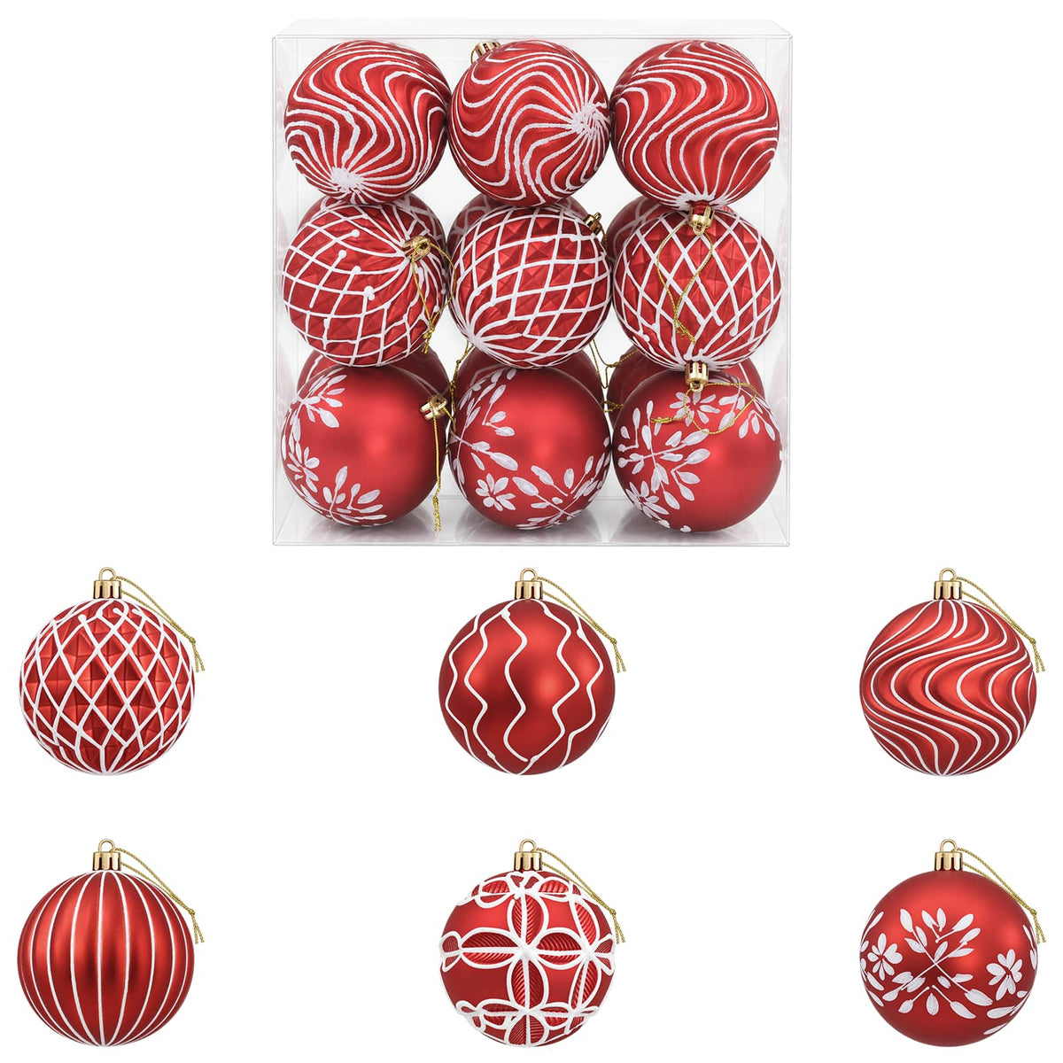 Christmas Ball Set XL 18 pcs Red and White 8 cm Polystyrene