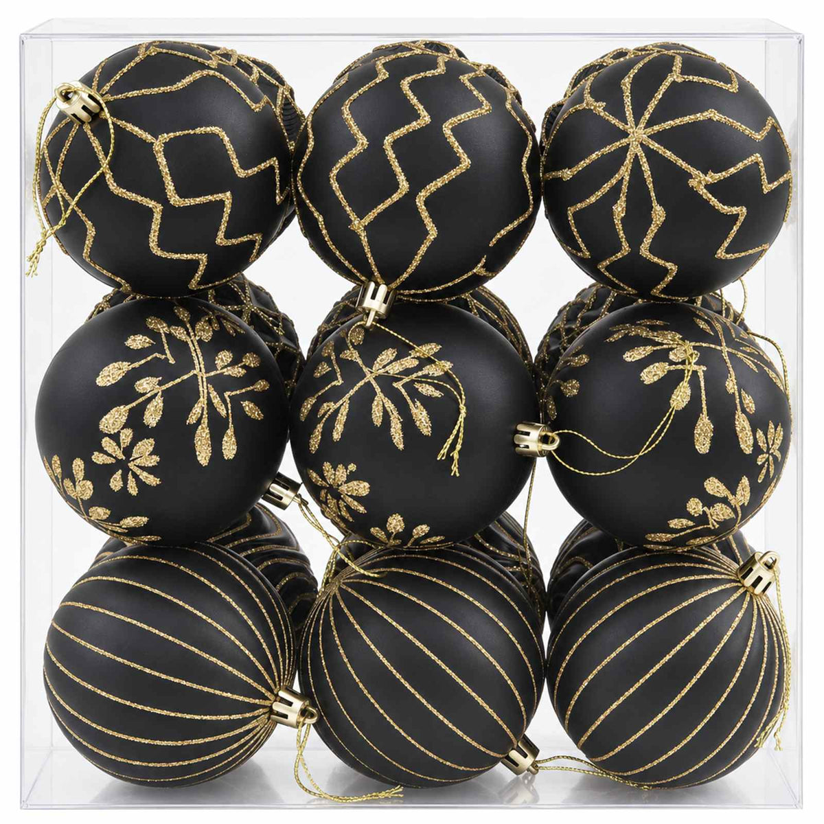 Christmas Ball Set XL 18 pcs Black and Gold Dia. 8 cm