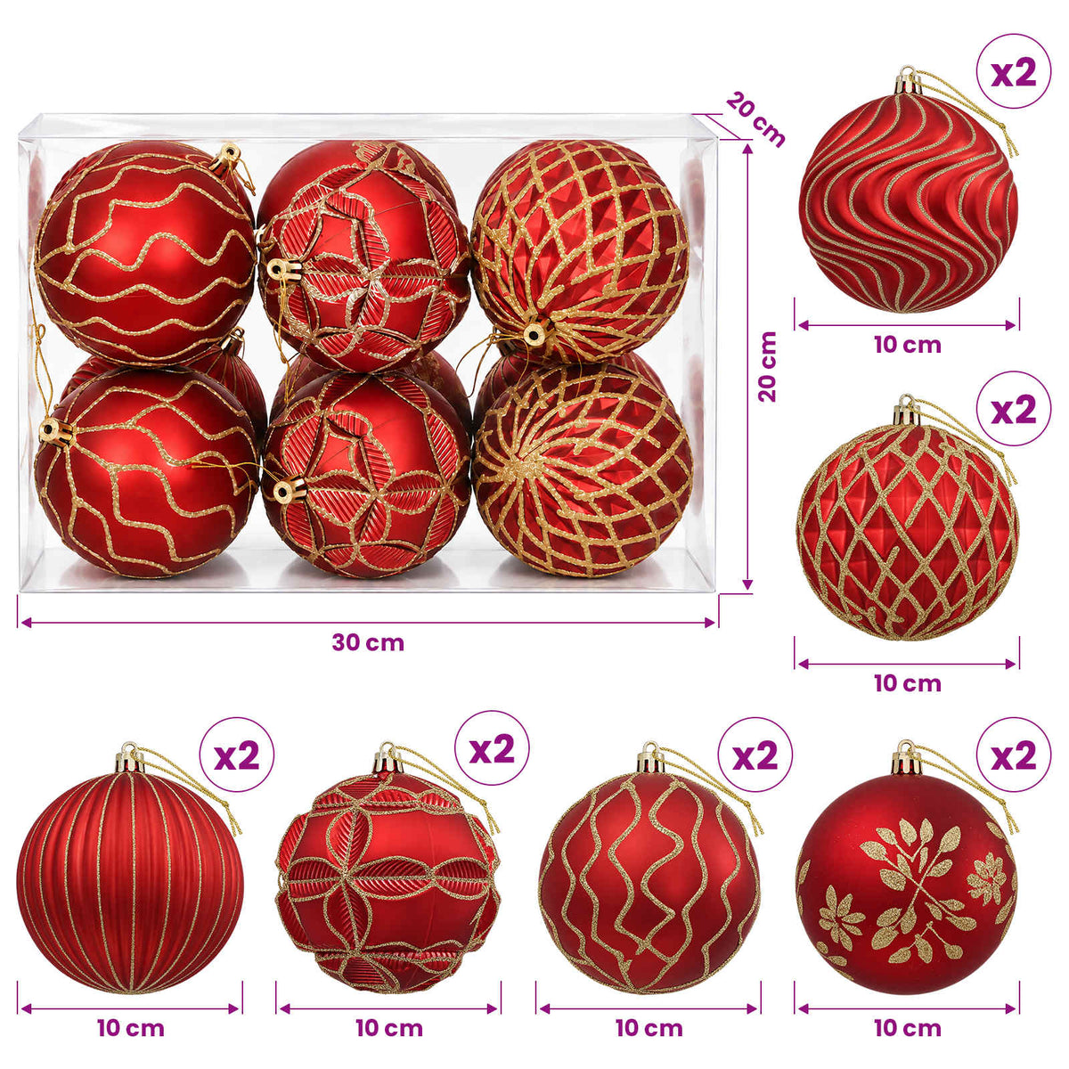 Christmas Ball Set XL 12 pcs Red and Gold Dia. 10 cm