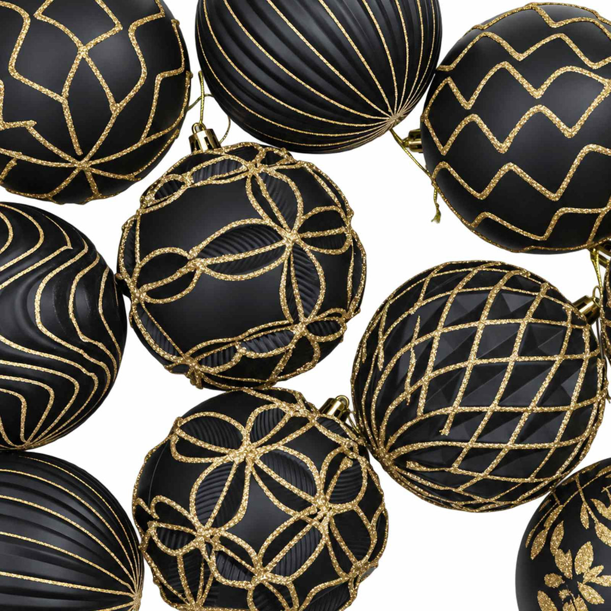 Christmas Ball Set XL 12 pcs Black and Gold Dia. 10 cm