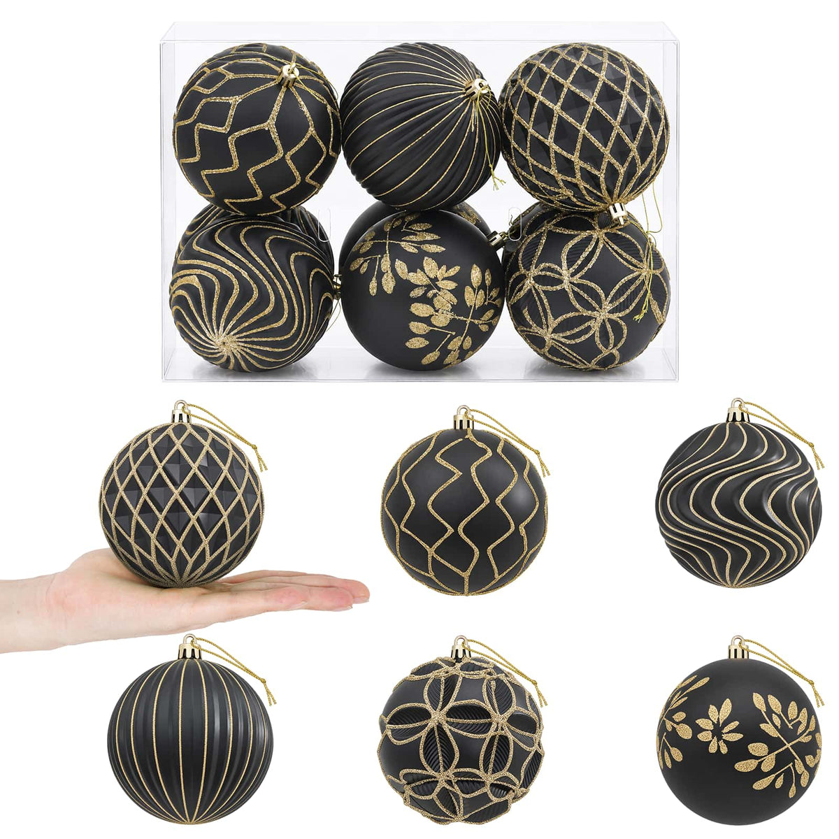 Christmas Ball Set XL 12 pcs Black and Gold Dia. 10 cm
