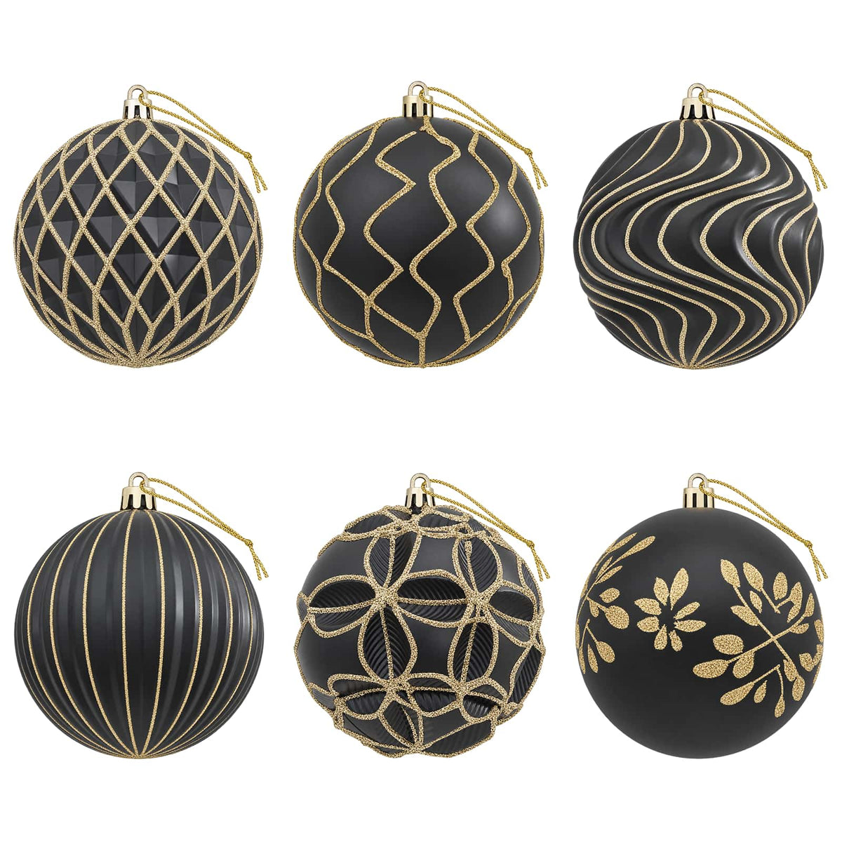 Christmas Ball Set XL 12 pcs Black and Gold Dia. 10 cm