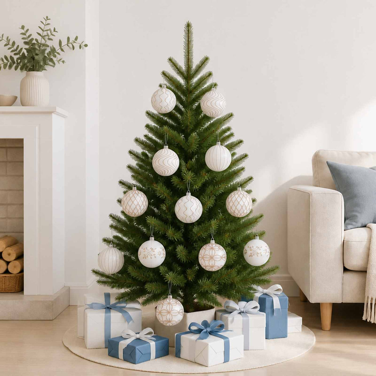 Christmas Ball Set XL 12 pcs White and Rose Gold 10 cm