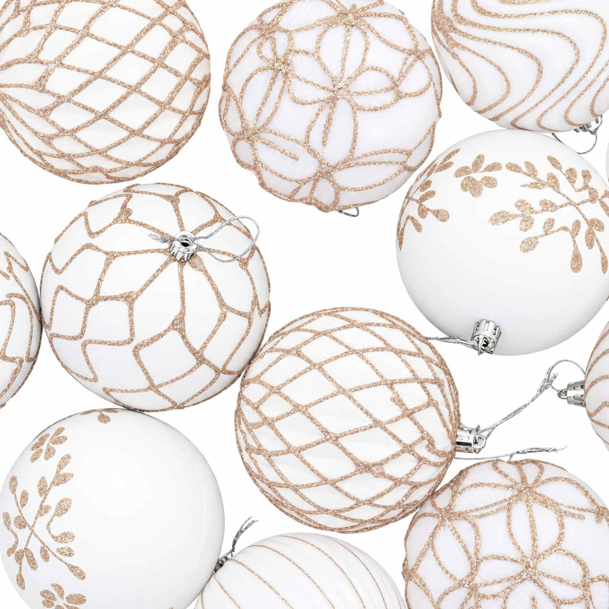 Christmas Ball Set XL 12 pcs White and Rose Gold 10 cm