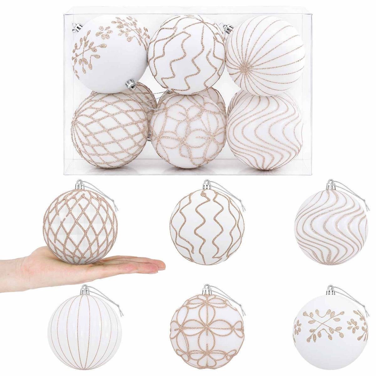 Christmas Ball Set XL 12 pcs White and Rose Gold 10 cm