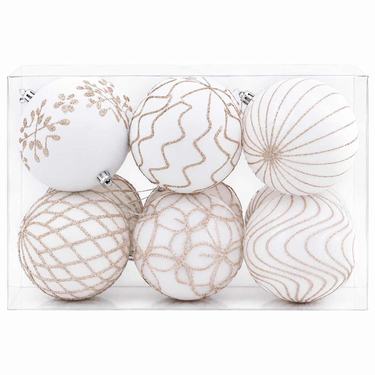 Christmas Ball Set XL 12 pcs White and Rose Gold 10 cm