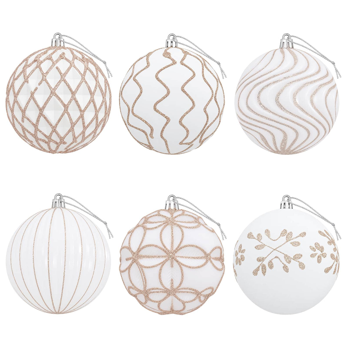 Christmas Ball Set XL 12 pcs White and Rose Gold 10 cm