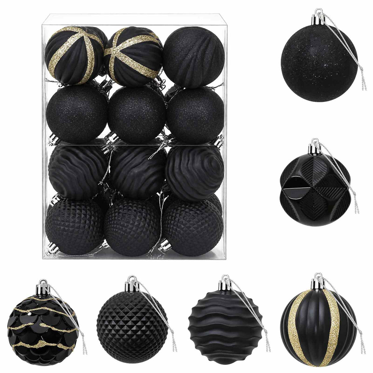 Christmas Ball Set 36 pcs Black 6 cm Polystyrene