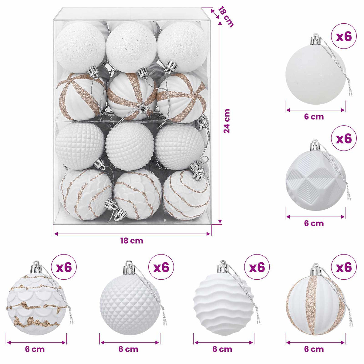 Christmas Ball Set 36 pcs White 6 cm Polystyrene