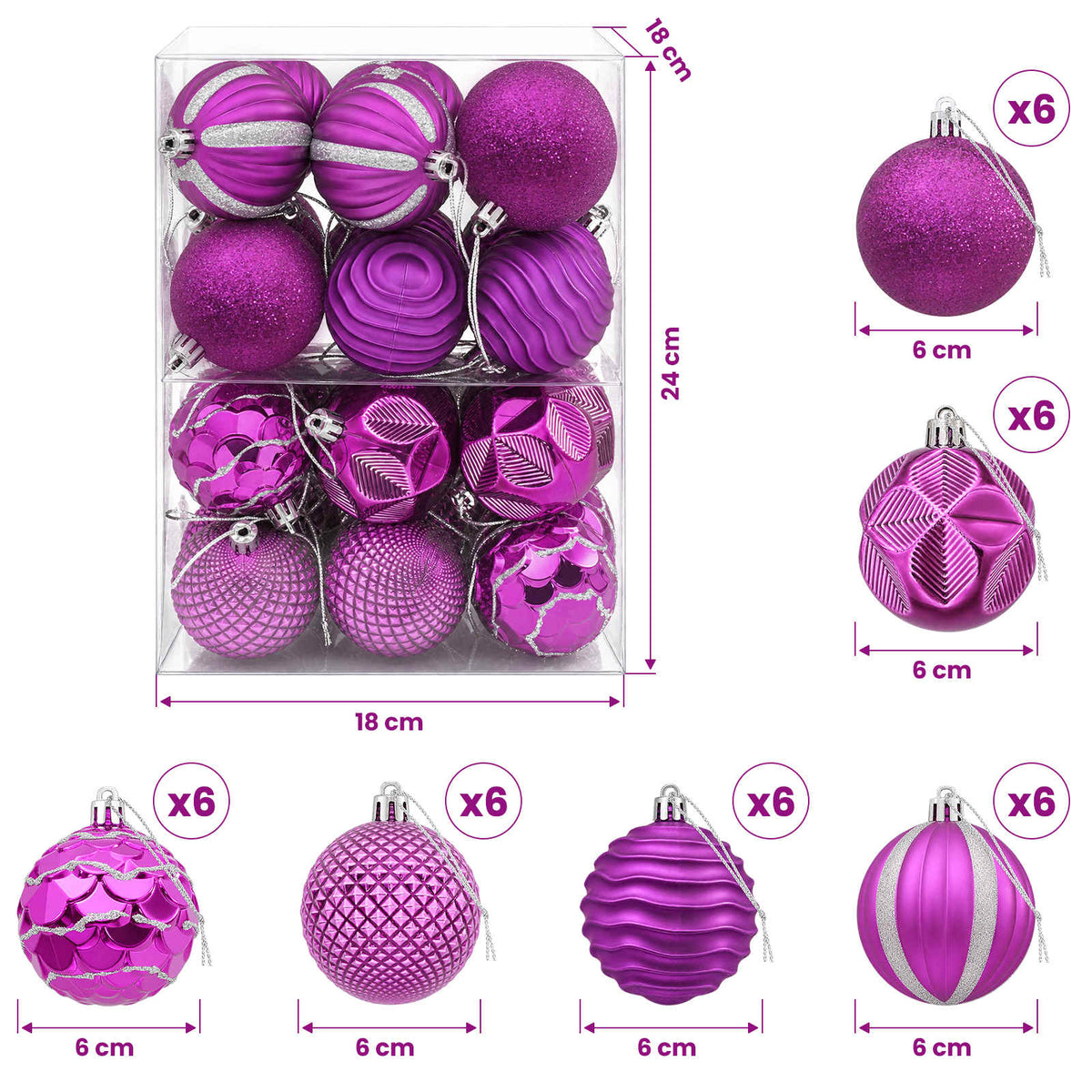 Christmas Ball Set 36 pcs Lilac 6 cm Polystyrene