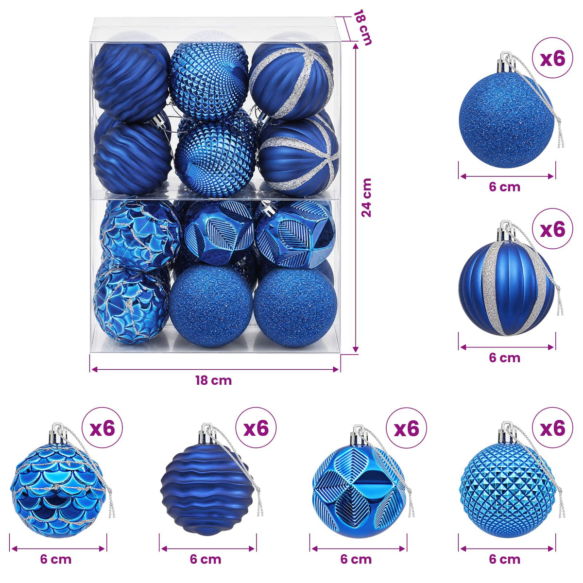 Christmas Ball Set 36 pcs Blue 6 cm Polystyrene