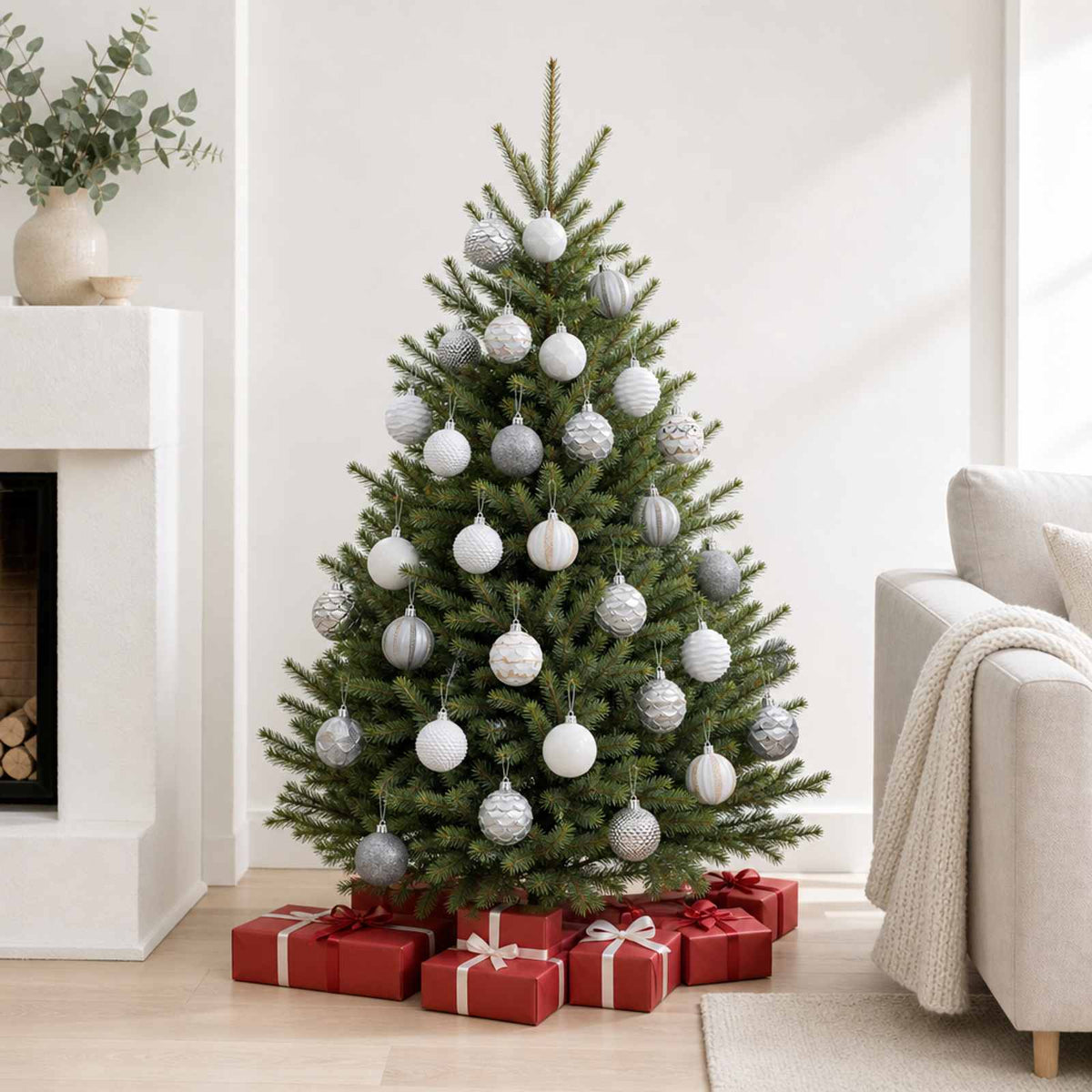 Christmas Ball Set 36 pcs White and Grey 6 cm Polystyrene