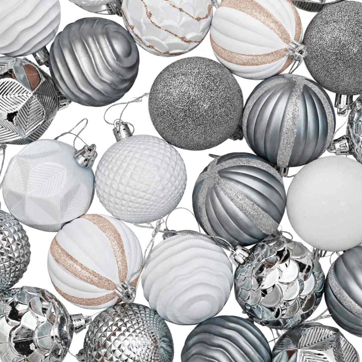 Christmas Ball Set 36 pcs White and Grey 6 cm Polystyrene