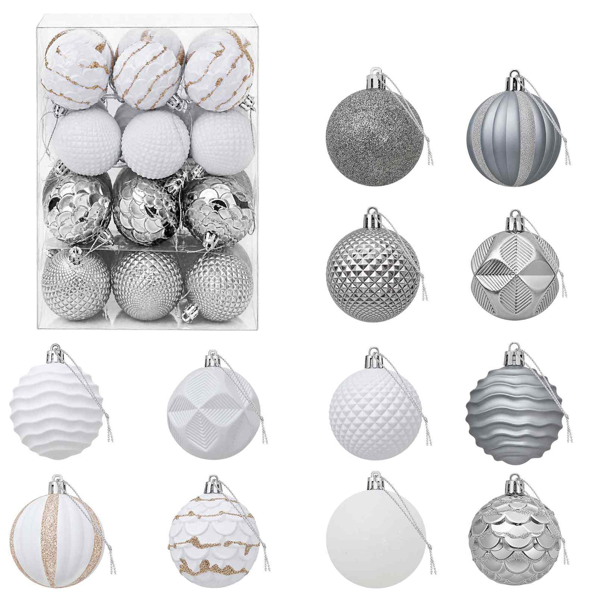 Christmas Ball Set 36 pcs White and Grey 6 cm Polystyrene