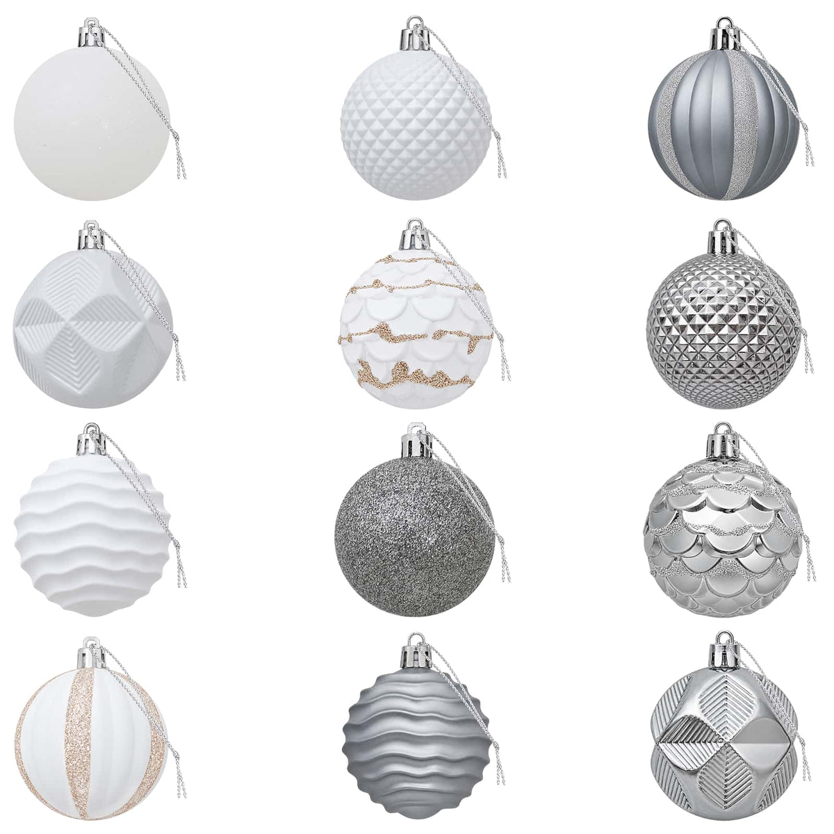Christmas Ball Set 36 pcs White and Grey 6 cm Polystyrene