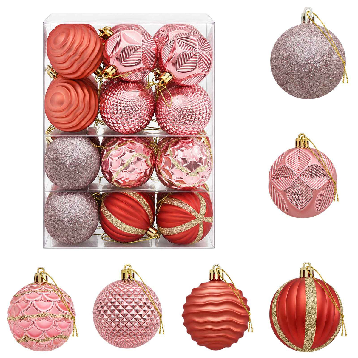 Christmas Ball Set 36 pcs Pink and Rose 6 cm Polystyrene