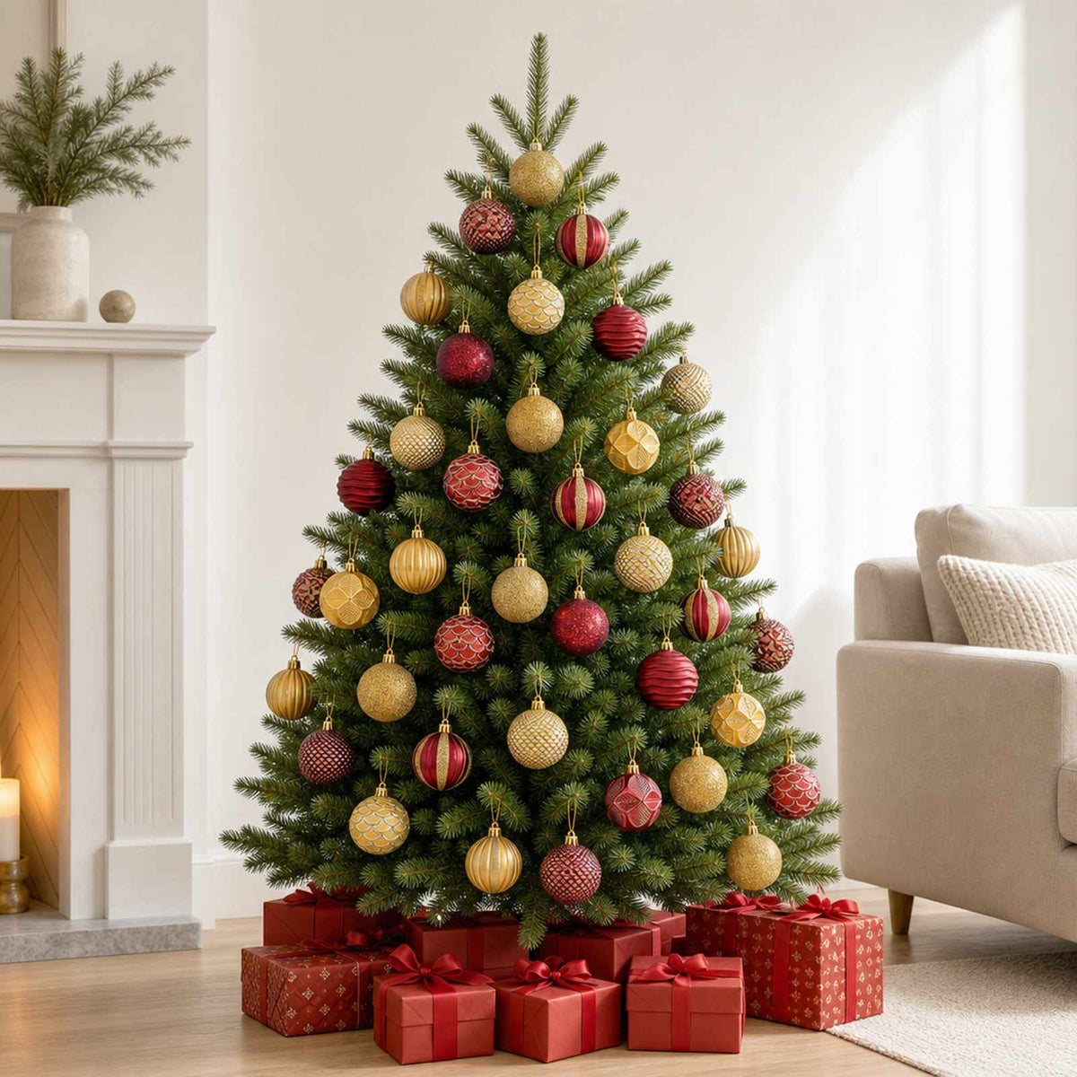 Christmas Ball Set 36 pcs Gold and Wine Red Dia. 6 cm