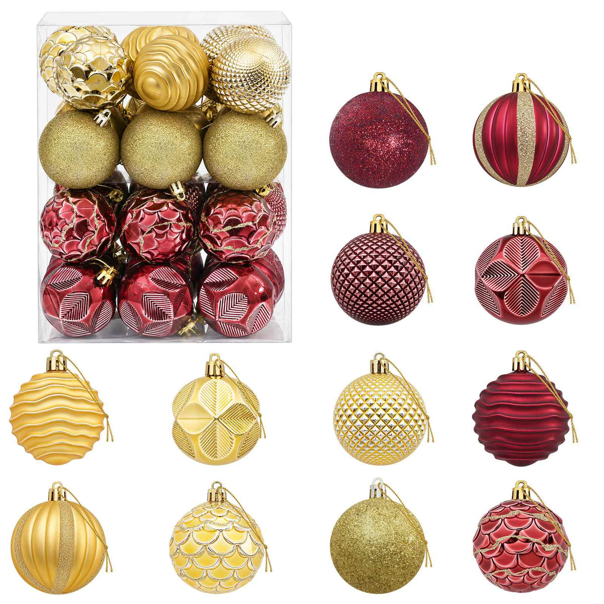 Christmas Ball Set 36 pcs Gold and Wine Red Dia. 6 cm