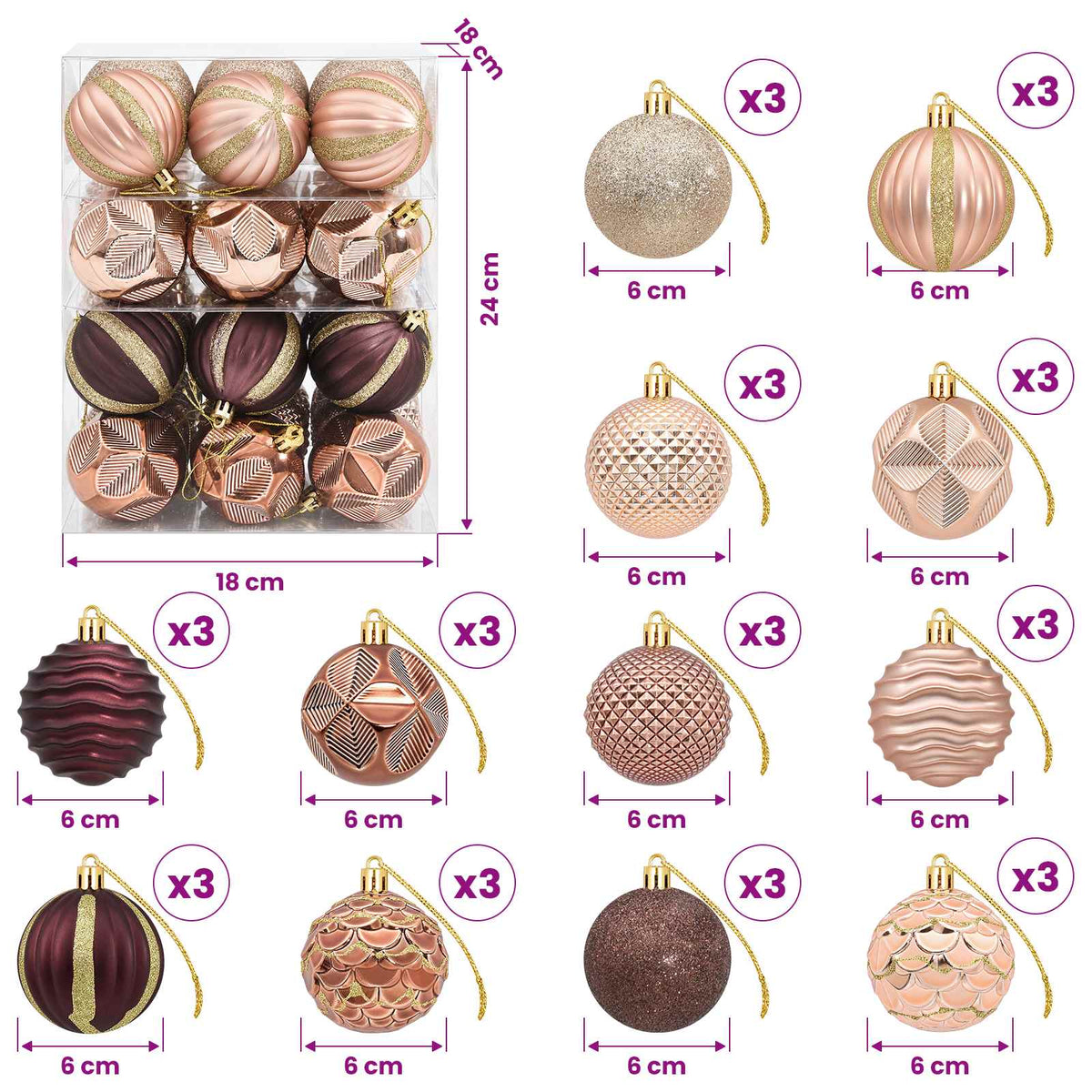 Christmas Ball Set 36 pcs Champagne and Brown 6 cm Polystyrene