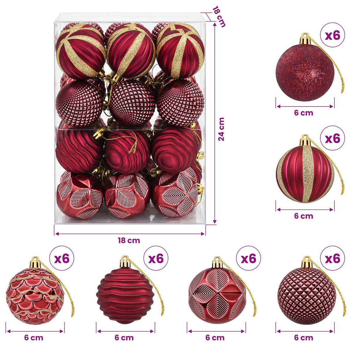 Christmas Ball Set 36 pcs Wine Red 6 cm Polystyrene