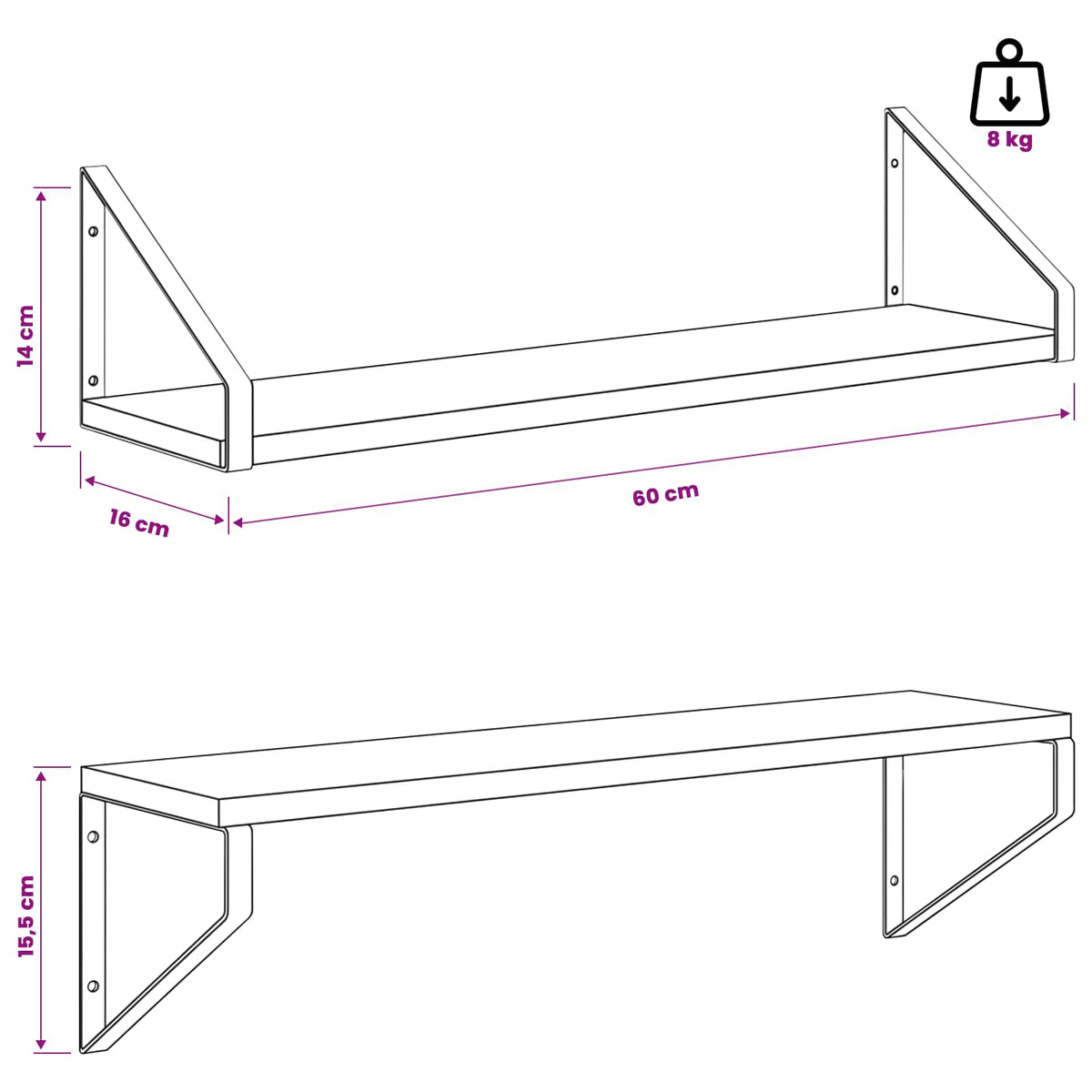 Wall Shelves 4 pcs Grey Sonoma 60 x 16 x 15.5 cm