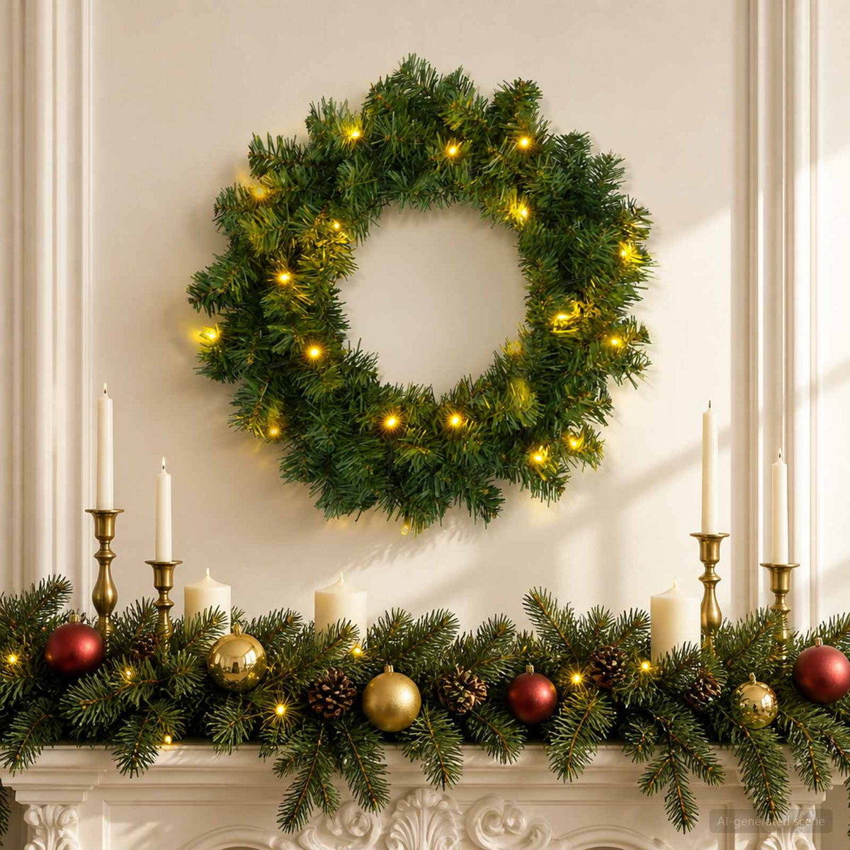 Christmas Wreath Green Dia. 30 cm PVC 25 LEDs