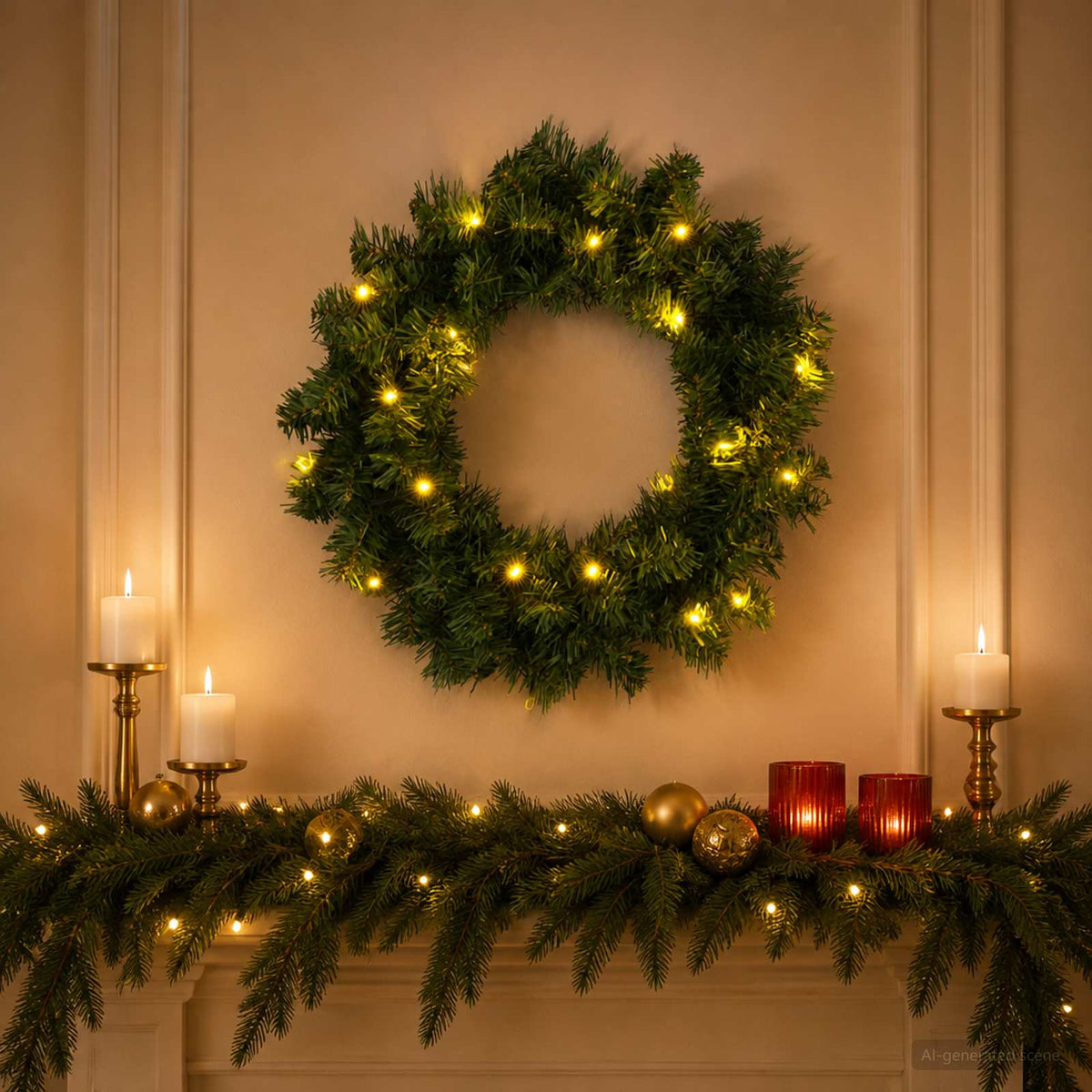 Christmas Wreath Green Dia. 50 cm PVC 25 LEDs