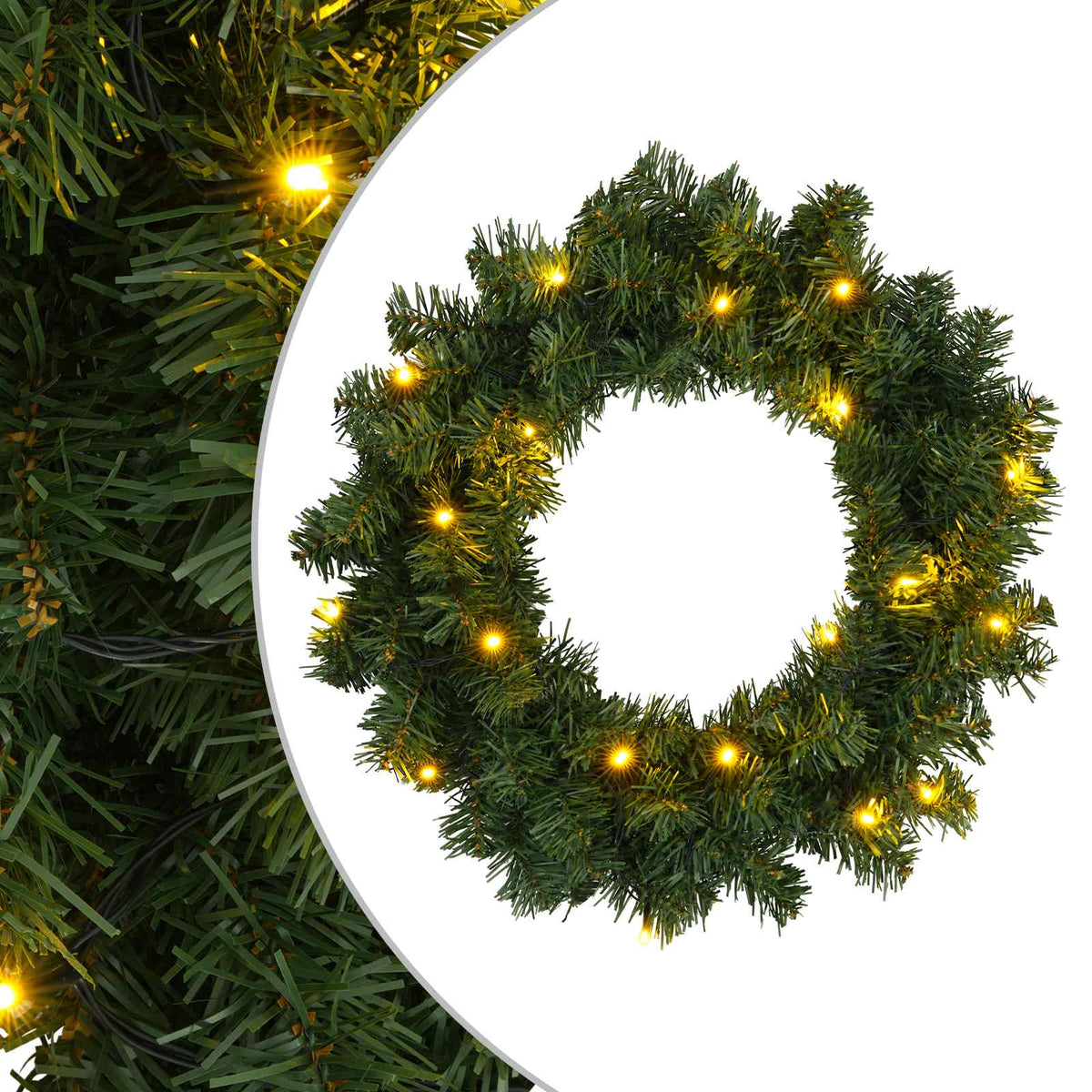 Christmas Wreath Green Dia. 30 cm PVC 25 LEDs