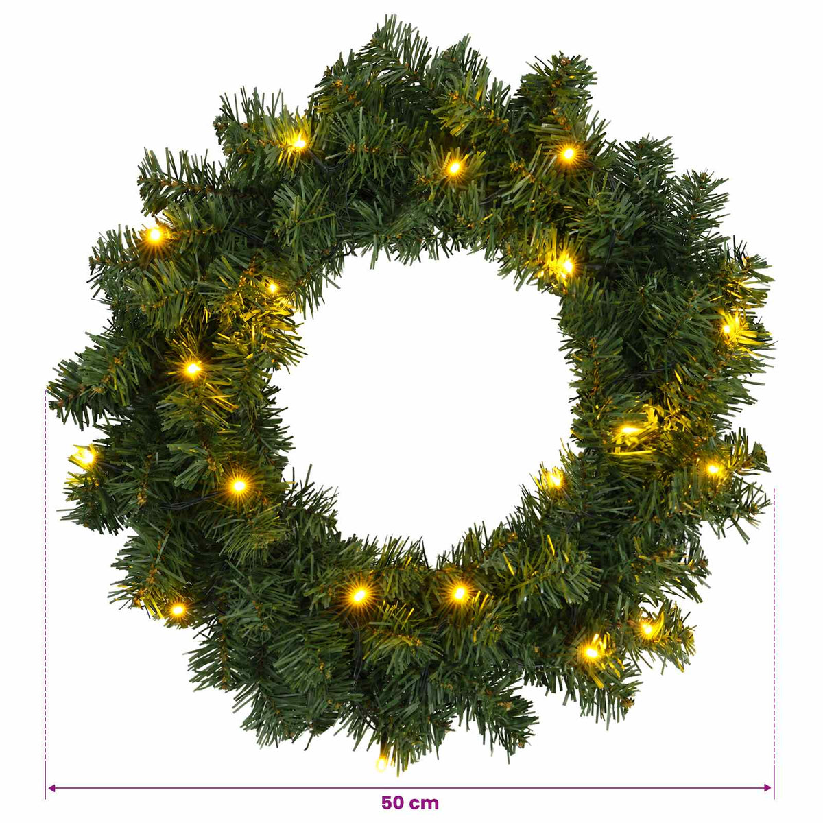 Christmas Wreath Green Dia. 50 cm PVC 25 LEDs