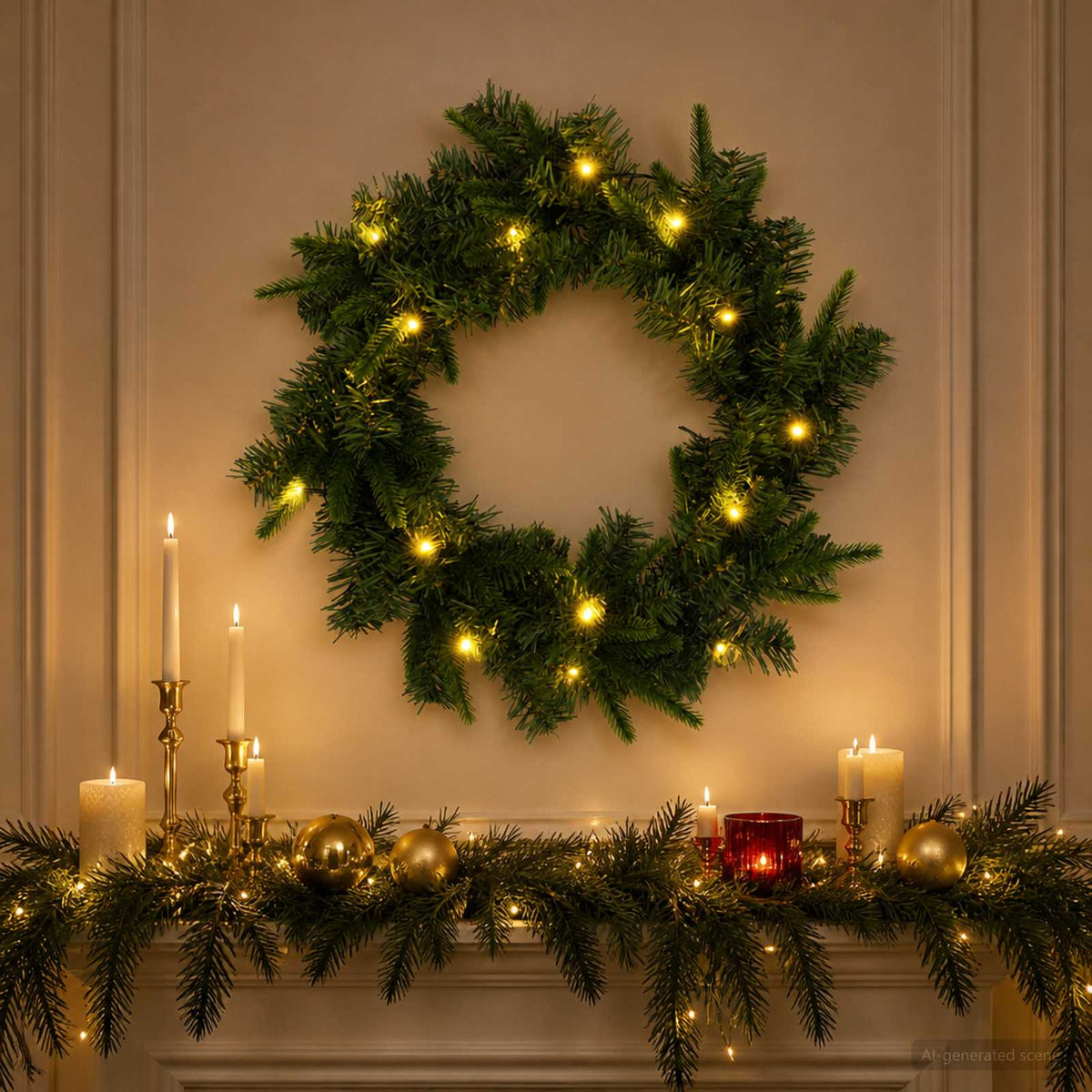 Christmas Wreath Green Dia. 30 cm PVC and PE 25 LEDs