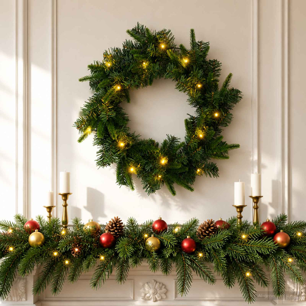 Christmas Wreath Green Dia. 30 cm PVC and PE 25 LEDs