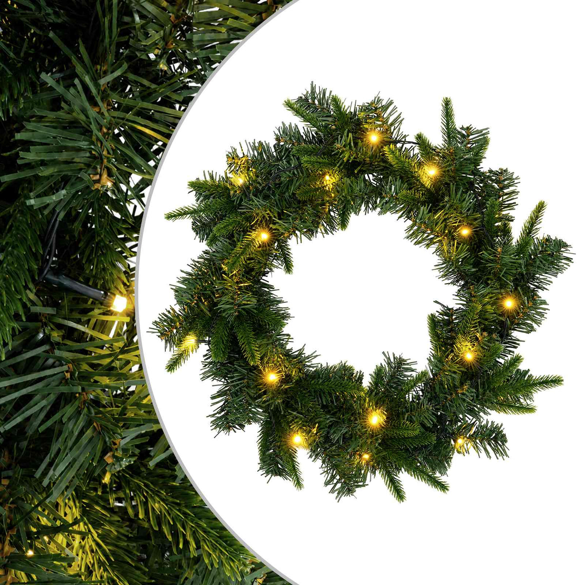 Christmas Wreath Green Dia. 30 cm PVC and PE 25 LEDs