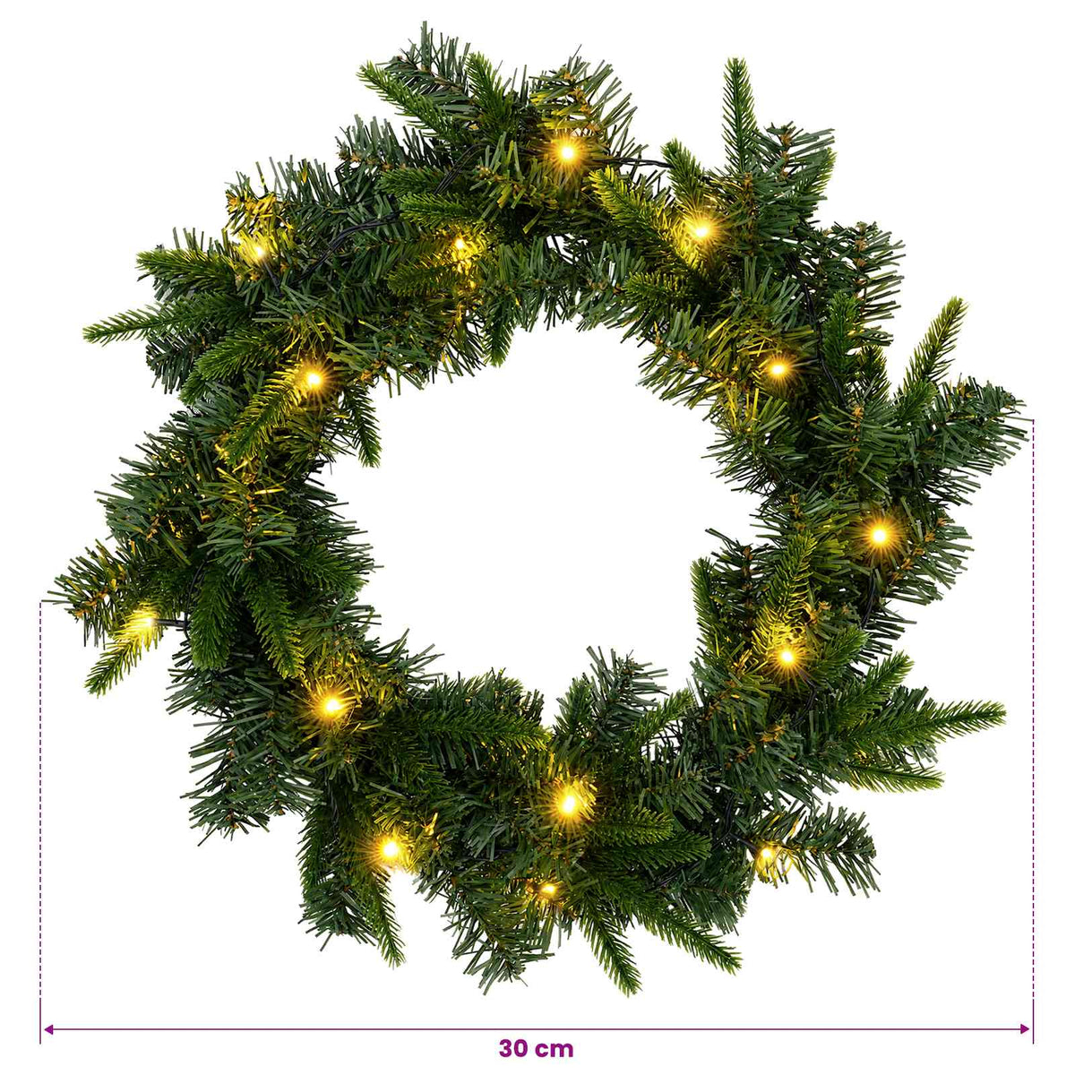 Christmas Wreath Green Dia. 30 cm PVC and PE 25 LEDs