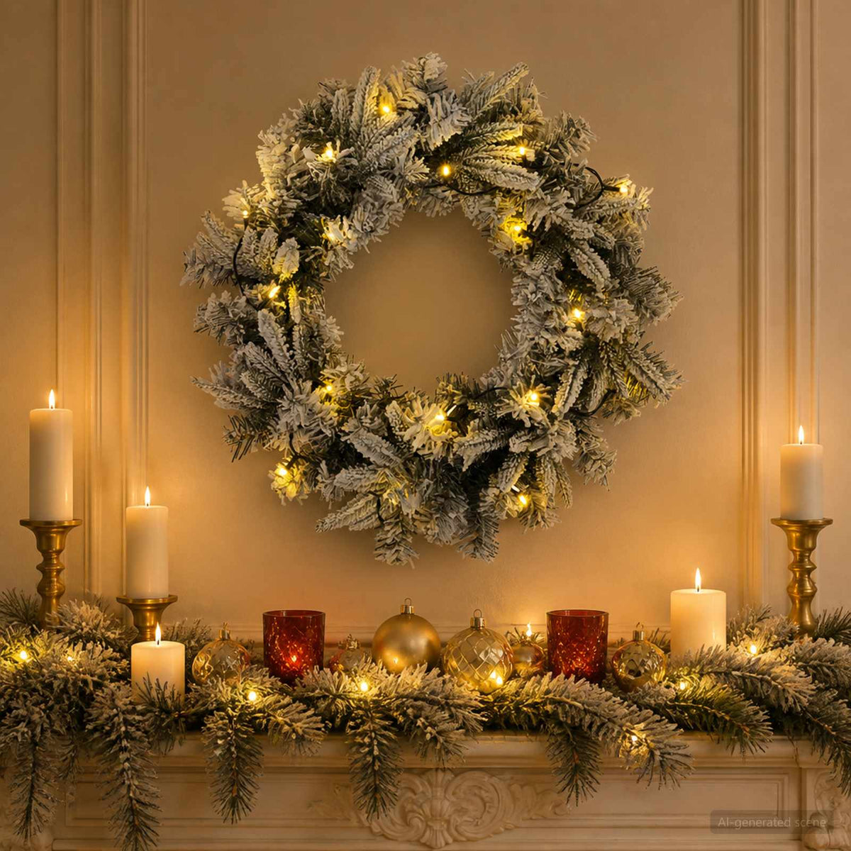 Christmas Wreath White Dia. 30 cm PVC and PE 25 LEDs