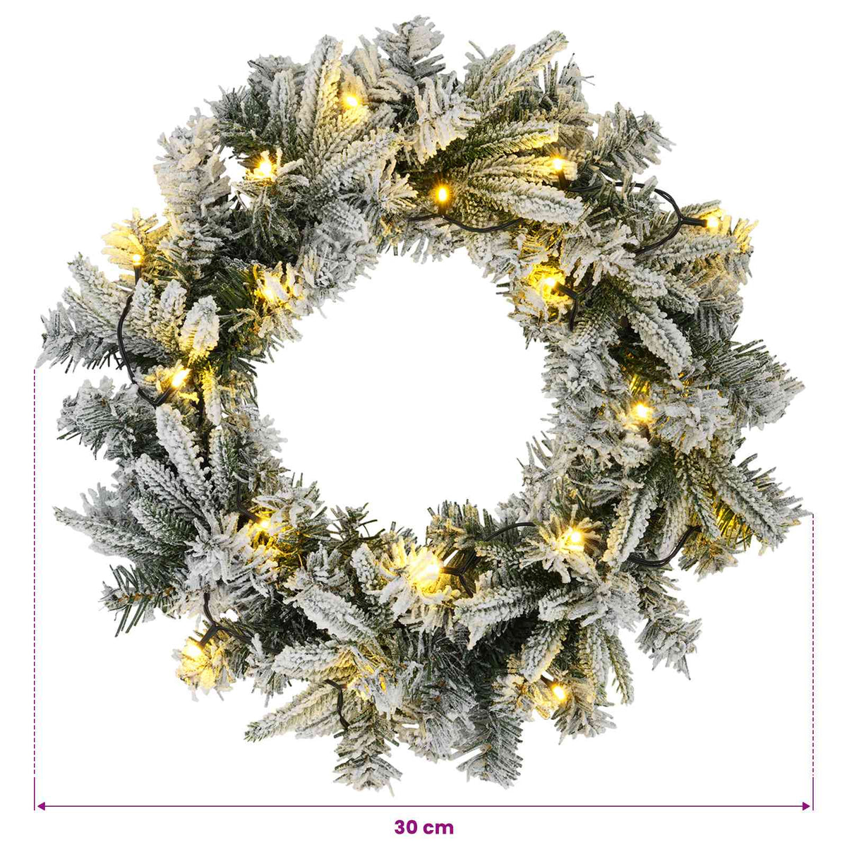 Christmas Wreath White Dia. 30 cm PVC and PE 25 LEDs