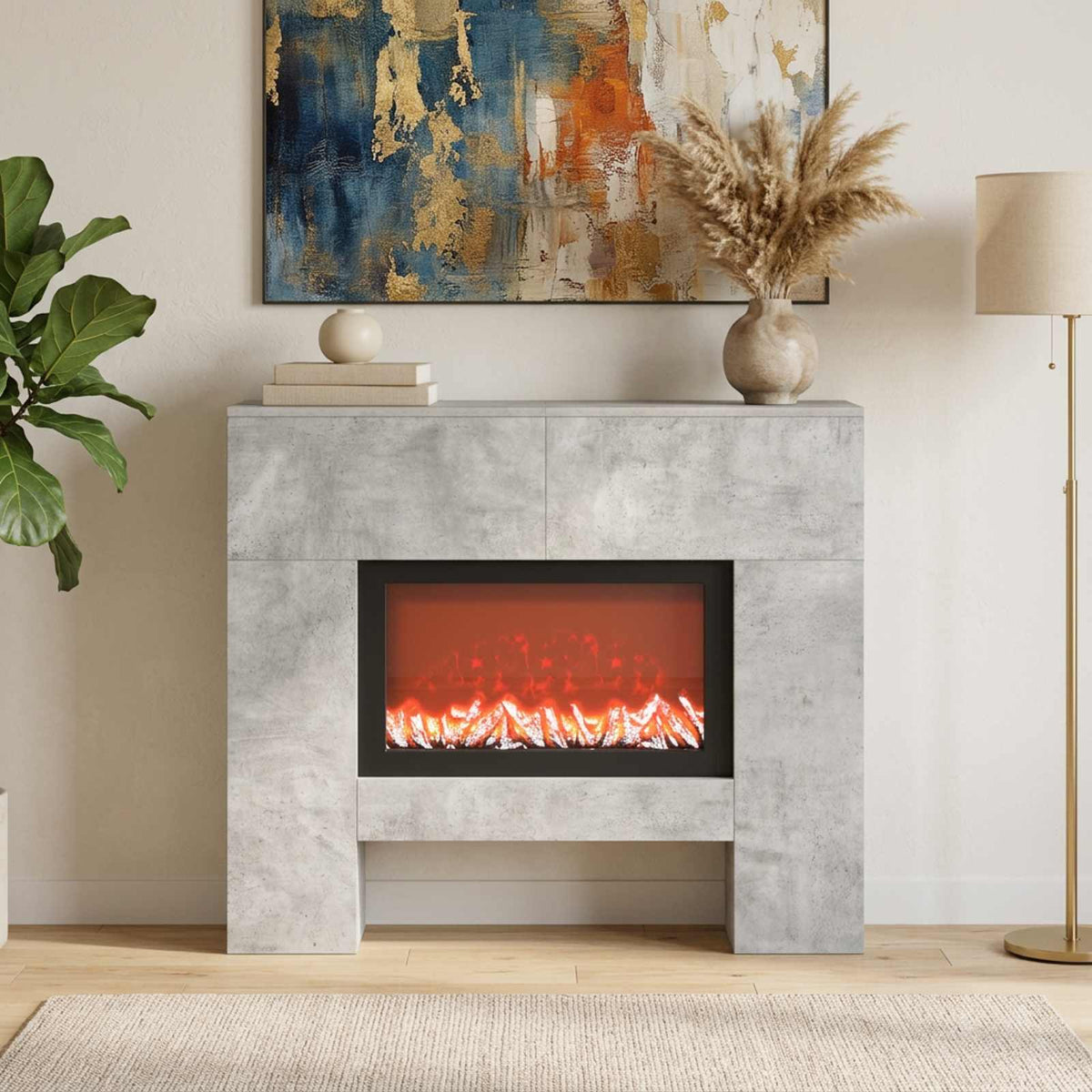 Electric Fireplace Concrete 100 x 24.5 x 90 cm Engineered wood