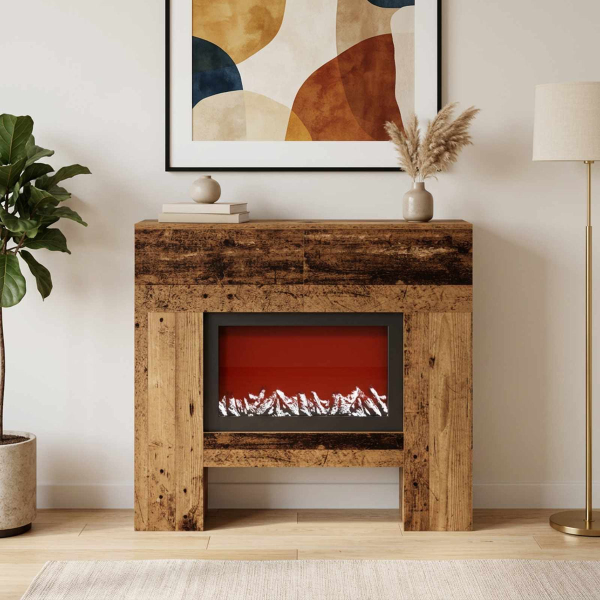 Electric Fireplace Old Wood 100 x 24.5 x 90 cm Engineered wood