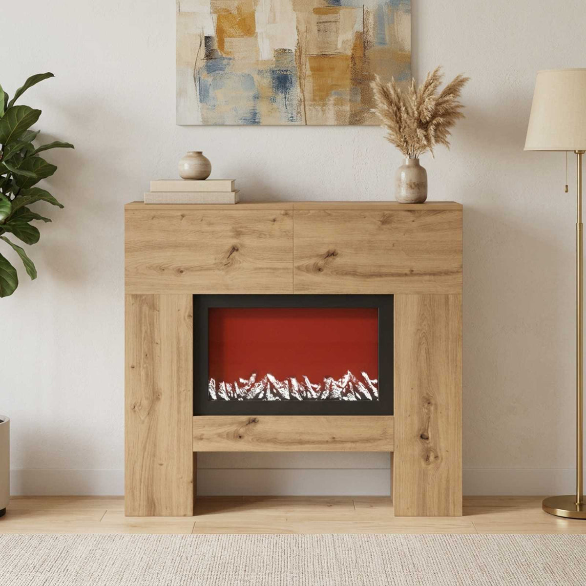 Electric Fireplace Artisan Oak 100 x 24.5 x 90 cm