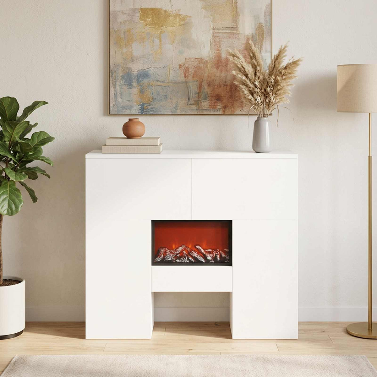 Electric Fireplace White 75 x 24.5 x 75 cm Engineered wood