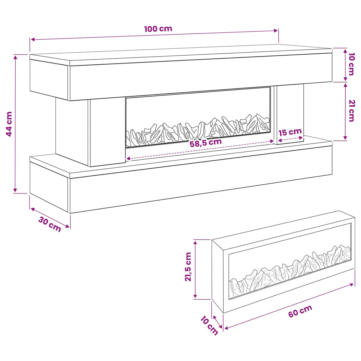 Electric Fireplace White 100 x 30 x 44 cm Engineered wood