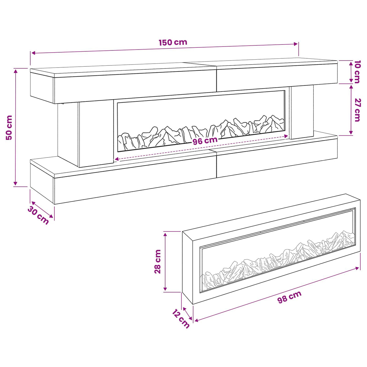 Electric Fireplace Old Wood 150 x 30 x 50 cm Engineered wood