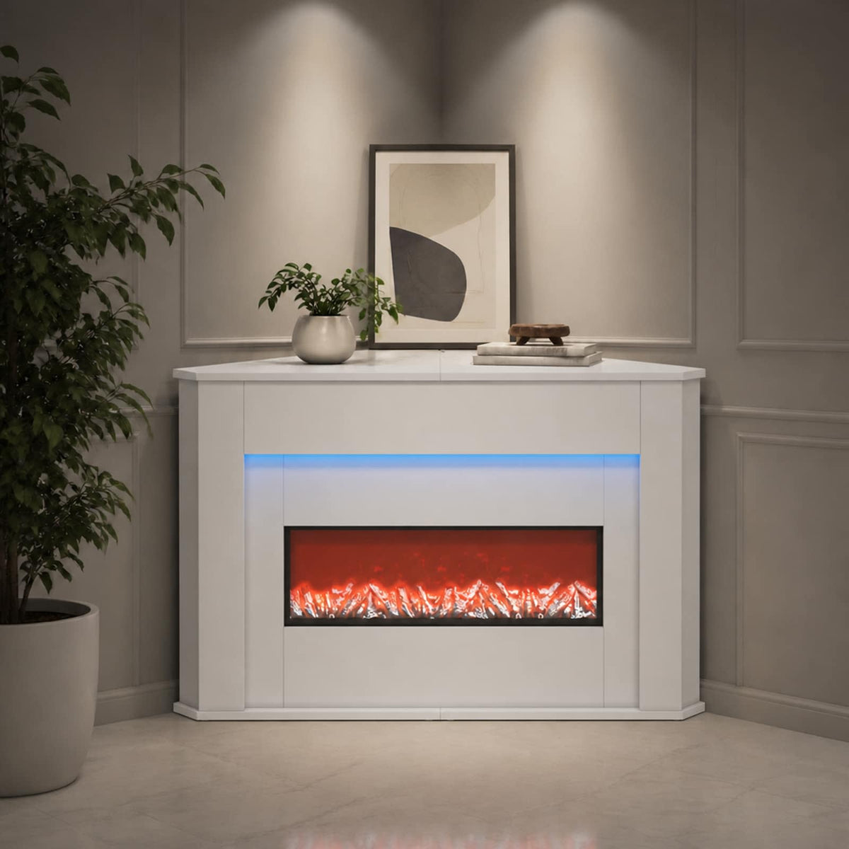 Fireplace with LED Strip White 95 x 42.5 x 60 cm