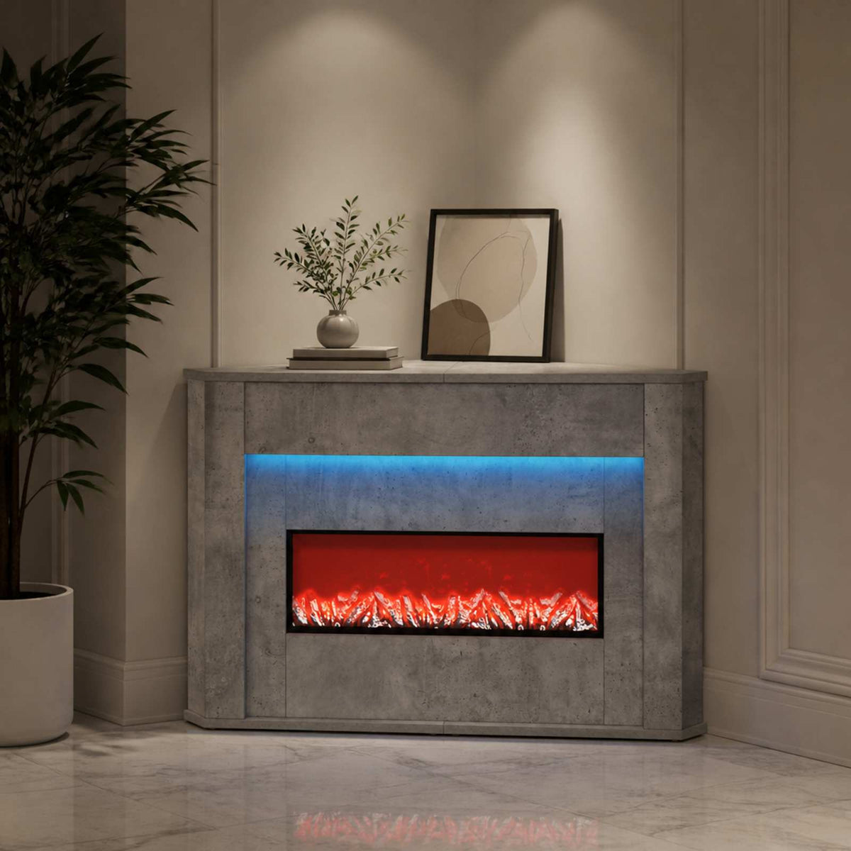 Fireplace with LED Strip Concrete 95 x 42.5 x 60 cm