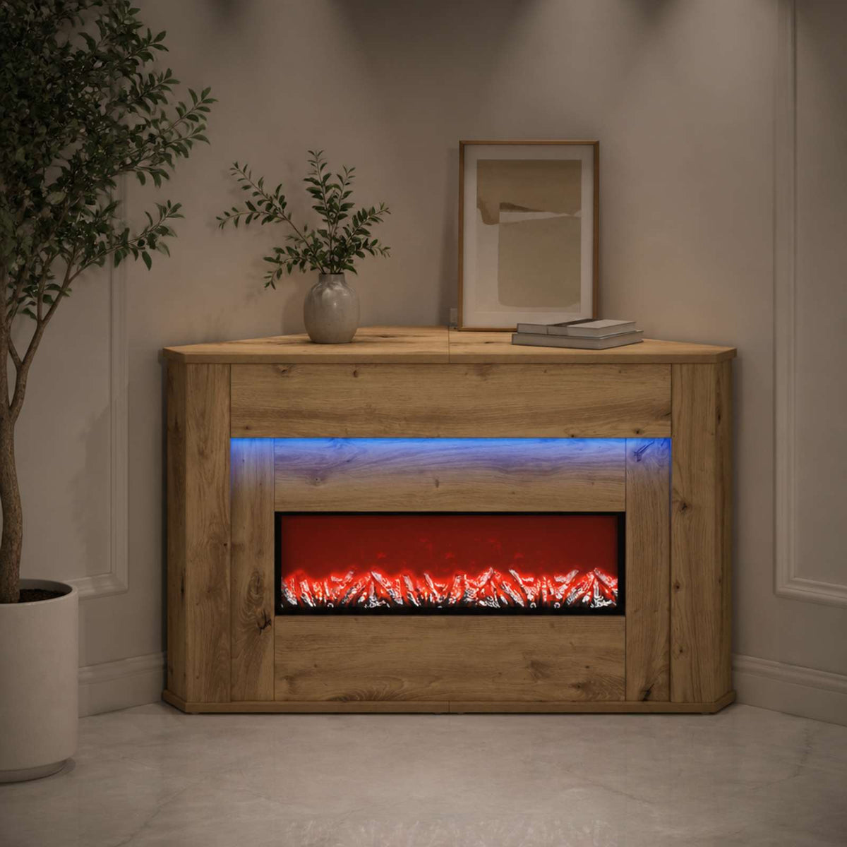Fireplace with LED Strip Artisan Oak 95 x 42.5 x 60 cm